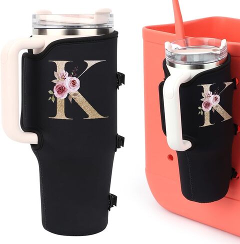 WALLFID Letter Printed Cup Holder Compatible with Bogg Bag/Simply Southern Beach Tote, Drink Holder Compatible with Stanley Cup, Accessories for Bogg Bag, Cup Sleeve for Water Bottles (L) in Saudi Arabia