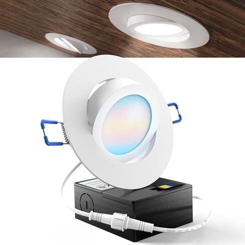 Sunco Adjustable Recessed Lighting 4 Inch LED, Angled Directional Eyeball Canless Gimbal, 750 LM, Selectable CCT 2700K/3000K/4000K/5000K/6000K, Dimmable, 8W, with Junction Box ETL in Kuwait