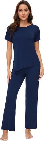 WiWi Viscose from Bamboo Pajama Sets for Women Soft Scoop Neck Sleepwear with Pants Set 2 Pieces S-XXL in Saudi Arabia