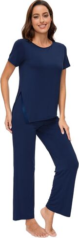 WiWi Viscose from Bamboo Pajama Sets for Women Soft Scoop Neck Sleepwear with Pants Set 2 Pieces S-XXL in Saudi Arabia