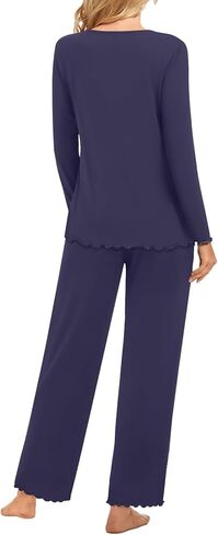 BISHUIGE Womens Casual Ruffle Pajamas Set Long Sleeve V Neck Tops For Soft And Comfortable Pants Set in Kuwait