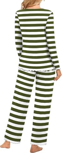 BISHUIGE Womens Casual Ruffle Pajamas Set Long Sleeve V Neck Tops For Soft And Comfortable Pants Set in Kuwait