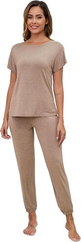 WiWi Womens Pajama Sets Short Sleeve Sleepwear Top and Jogger Pants Pjs 2 Piece Lounge Sets Viscose from Bamboo S-XXL in Saudi Arabia