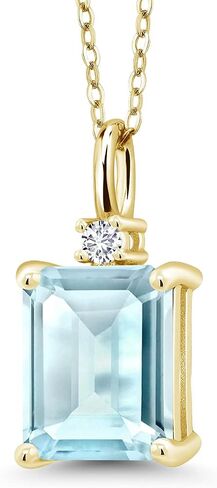 قلادة من Gem Stone King 925 فضية زرقاء سماوية وأزرق سماوي وقلادة ألماس بيضاء مزروعة في مختبر للنساء (4.27 قيراط، حجر ميلاد أحجار كريمة، قطع زمرد 10 × 8 مم مع سلسلة فضية 18 بوصة) in Saudi Arabia