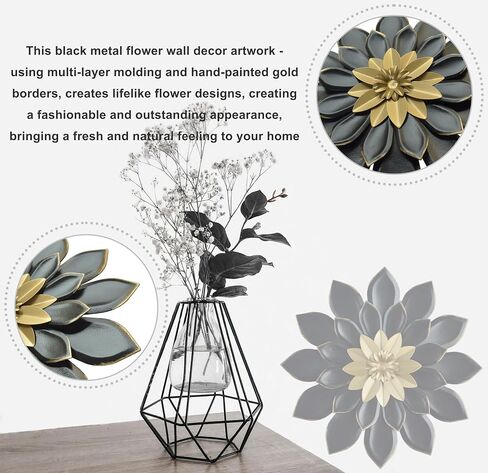 JWZSKZYZ Metal Flower Wall Decor, 10.5inch white gold Modern Iron Floral Wall Art Sculpture Farmhouse Hanging Decoration for Home Living Room, Bathroom, Kitchen, indoor, Patio Porch - （White） in Saudi Arabia