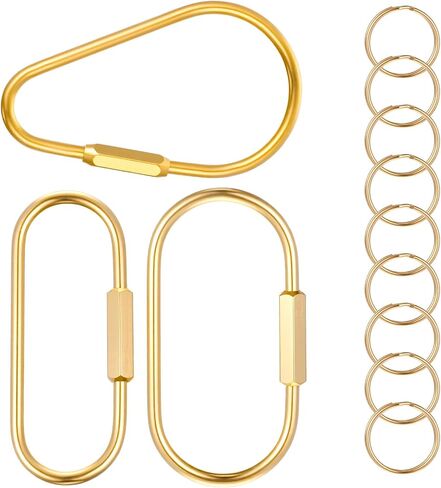 3 pcs Brass Screw Lock Keychain Simple Style Gold Key Chain Ring Heavy Duty Car Keys Organizer Carabiner Keychain Clip Universal Key Fob Holder with 9 O-Ring for Ellipse Tear Drop Purse Charm in Saudi Arabia