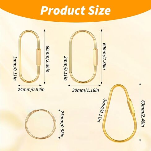 3 pcs Brass Screw Lock Keychain Simple Style Gold Key Chain Ring Heavy Duty Car Keys Organizer Carabiner Keychain Clip Universal Key Fob Holder with 9 O-Ring for Ellipse Tear Drop Purse Charm in Saudi Arabia