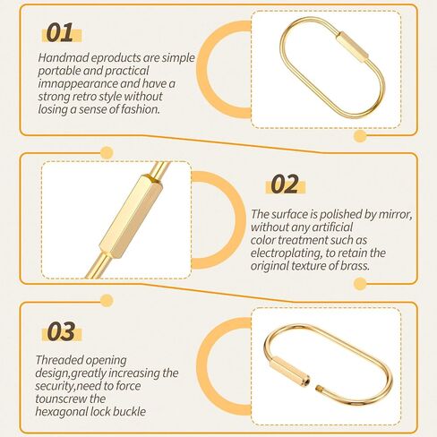 3 pcs Brass Screw Lock Keychain Simple Style Gold Key Chain Ring Heavy Duty Car Keys Organizer Carabiner Keychain Clip Universal Key Fob Holder with 9 O-Ring for Ellipse Tear Drop Purse Charm in Saudi Arabia