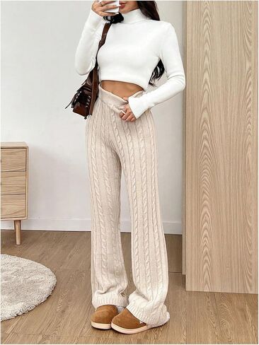 SHENHE Women's Cable Knit Sweater Pants High Waisted Casual Lounge Pants Fall Knit Pants in Saudi Arabia