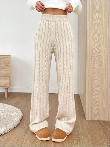 SHENHE Women's Cable Knit Sweater Pants High Waisted Casual Lounge Pants Fall Knit Pants in Saudi Arabia