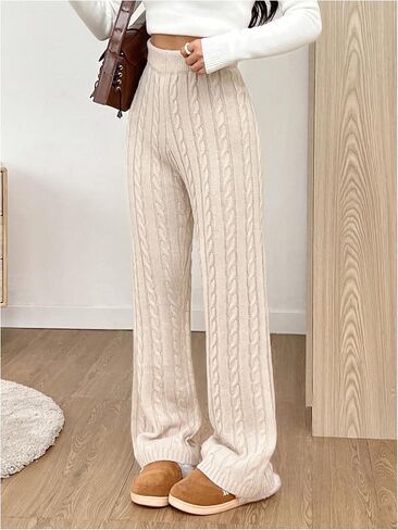 SHENHE Women's Cable Knit Sweater Pants High Waisted Casual Lounge Pants Fall Knit Pants in Saudi Arabia