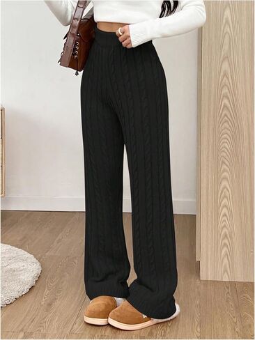 SHENHE Women's Cable Knit Sweater Pants High Waisted Casual Lounge Pants Fall Knit Pants in Kuwait