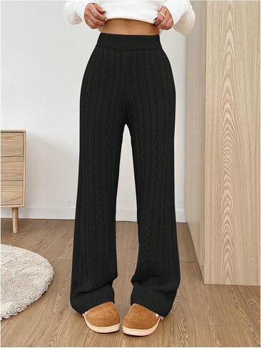 SHENHE Women's Cable Knit Sweater Pants High Waisted Casual Lounge Pants Fall Knit Pants in Kuwait