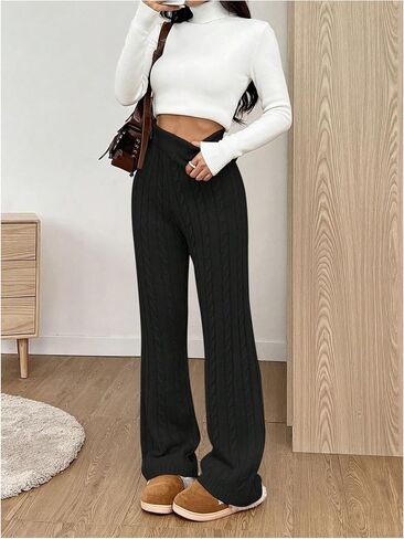 SHENHE Women's Cable Knit Sweater Pants High Waisted Casual Lounge Pants Fall Knit Pants in Kuwait
