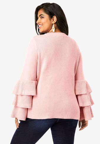 Roaman's Women's Plus Size Tiered Sleeve Sweater in Saudi Arabia