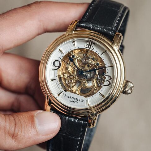 Thomas Earnshaw Longcase Grande Skeleton Men's Automatic Watch 48mm Open Heart Dial Genuine Leather Strap ES-8011 in Kuwait