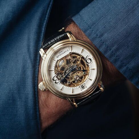 Thomas Earnshaw Longcase Grande Skeleton Men's Automatic Watch 48mm Open Heart Dial Genuine Leather Strap ES-8011 in Kuwait