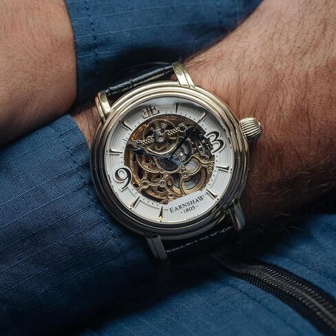 Thomas Earnshaw Longcase Grande Skeleton Men's Automatic Watch 48mm Open Heart Dial Genuine Leather Strap ES-8011 in Kuwait
