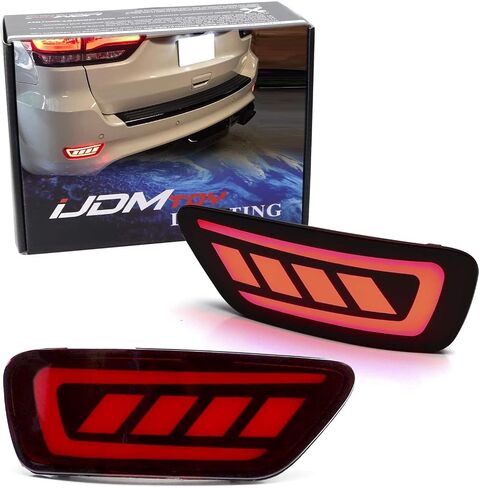 iJDMTOY Dark Smoked Lens Full LED Rear Bumper Reflector Lights Compatible With Jeep WK2 Grand Cherokee, Patriot, Compass, Dodge Journey, Function as Tail/Brake & Sequential Blink Turn Signal in Saudi Arabia
