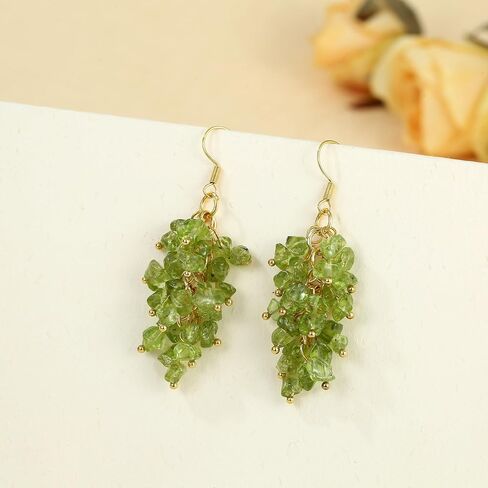 Natural Gemstone Earrings for Women | Natural Tumbled Stones Chip Earrings | Semi Precious Stone Cluster Earrings | Reiki Healing Crystal Long Dangle Hook Eardrop | Birthstone Gift in Saudi Arabia