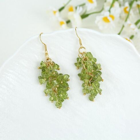 Natural Gemstone Earrings for Women | Natural Tumbled Stones Chip Earrings | Semi Precious Stone Cluster Earrings | Reiki Healing Crystal Long Dangle Hook Eardrop | Birthstone Gift in Saudi Arabia