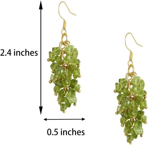 Natural Gemstone Earrings for Women | Natural Tumbled Stones Chip Earrings | Semi Precious Stone Cluster Earrings | Reiki Healing Crystal Long Dangle Hook Eardrop | Birthstone Gift in Saudi Arabia