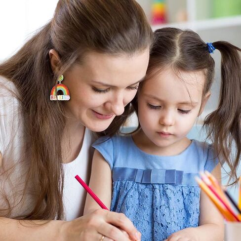 Teacher Pencil Earrings for Women Beaded Pencil Dangle Earrings Statement Rainbow Match Apple Earrings Back To School Jewelry Teacher Appreciation Gift in Saudi Arabia