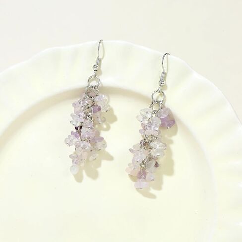 Natural Gemstone Earrings for Women | Natural Tumbled Stones Chip Earrings | Semi Precious Stone Cluster Earrings | Reiki Healing Crystal Long Dangle Hook Eardrop | Birthstone Gift in Saudi Arabia