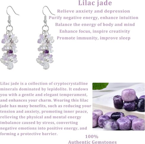 Natural Gemstone Earrings for Women | Natural Tumbled Stones Chip Earrings | Semi Precious Stone Cluster Earrings | Reiki Healing Crystal Long Dangle Hook Eardrop | Birthstone Gift in Saudi Arabia