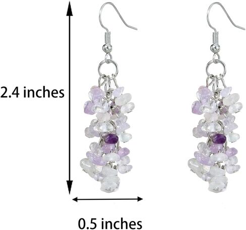 Natural Gemstone Earrings for Women | Natural Tumbled Stones Chip Earrings | Semi Precious Stone Cluster Earrings | Reiki Healing Crystal Long Dangle Hook Eardrop | Birthstone Gift in Saudi Arabia