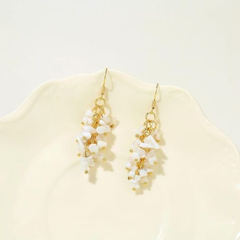 Natural Gemstone Earrings for Women | Natural Tumbled Stones Chip Earrings | Semi Precious Stone Cluster Earrings | Reiki Healing Crystal Long Dangle Hook Eardrop | Birthstone Gift in Saudi Arabia