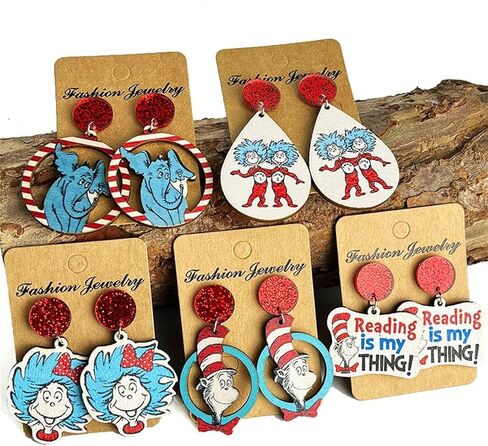 Funny Teacher Earrings for Women Unique Wooden Earrings Cute Animal Caterpillar Elephant Cat Fish Mouse Graduation Earring Back to School Jewelry in Saudi Arabia