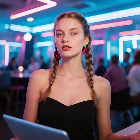 أقراط القلب النيون للنساء أكريليك نيون الأقراط في الثمانينيات من القرن التسعينات من القرارات للنساء للنساء البرق في دوار الصيف قلادة رجعية لزيادة التوهج 80 in Kuwait