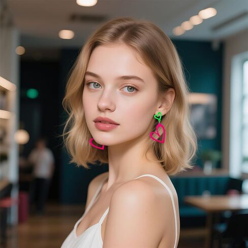 أقراط القلب النيون للنساء أكريليك نيون الأقراط في الثمانينيات من القرن التسعينات من القرارات للنساء للنساء البرق في دوار الصيف قلادة رجعية لزيادة التوهج 80 in Kuwait