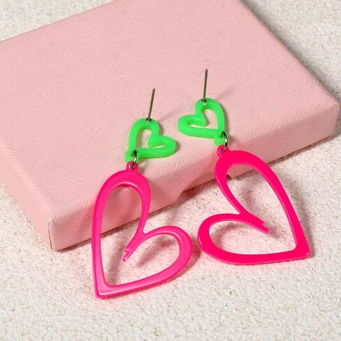 أقراط القلب النيون للنساء أكريليك نيون الأقراط في الثمانينيات من القرن التسعينات من القرارات للنساء للنساء البرق في دوار الصيف قلادة رجعية لزيادة التوهج 80 in Kuwait