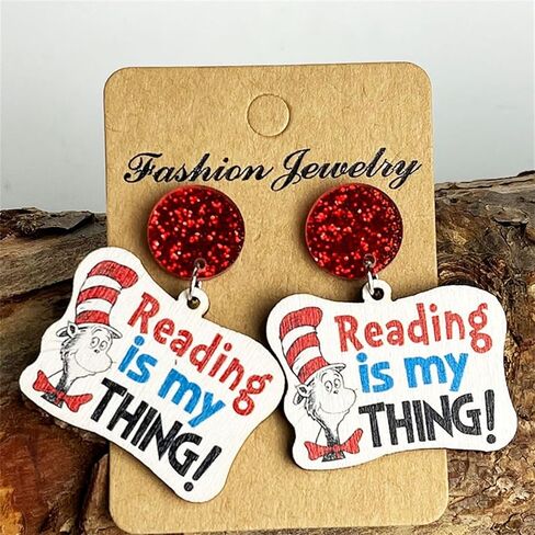 Funny Teacher Earrings for Women Unique Wooden Earrings Cute Animal Caterpillar Elephant Cat Fish Mouse Graduation Earring Back to School Jewelry in Saudi Arabia