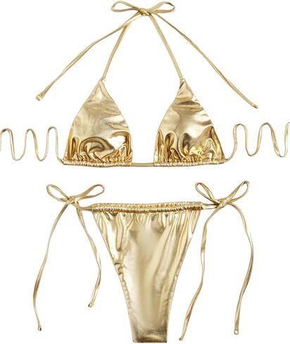 SEGT Women's Sexy Thong Bikini Set PU Leather 2 Piece Halter Swimsuit Triangle String Bikini in Saudi Arabia