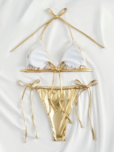 SEGT Women's Sexy Thong Bikini Set PU Leather 2 Piece Halter Swimsuit Triangle String Bikini in Saudi Arabia