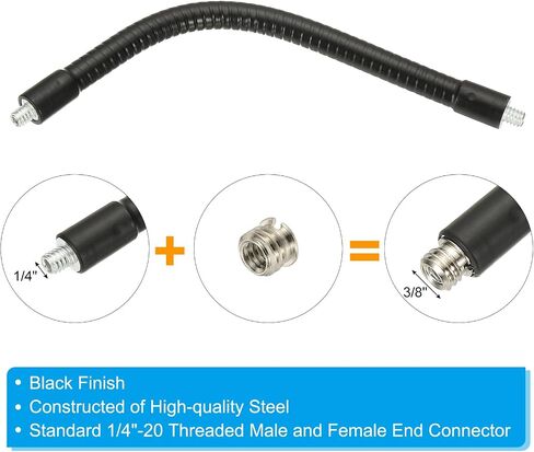 PATIKIL 20" Gooseneck, 1/4"-20 Male to Male Thread Metal Universal Hose Flexible Arm Gooseneck Tube Extension Holder with Reducing Screws for Action Camera, Phone, Microphone, Black in Saudi Arabia