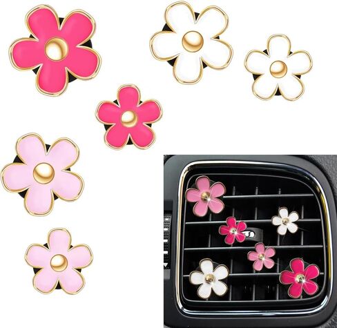6 PCS Daisy Flower Air Vent Clip ، مقاطع منفذ تكييف الهواء ، سحر ديكور للسيارة الداخلية الملونة ، إكسسوارات سيارات لطيفة للنساء والفتاة (أسود ، أبيض ، وردي) in Kuwait