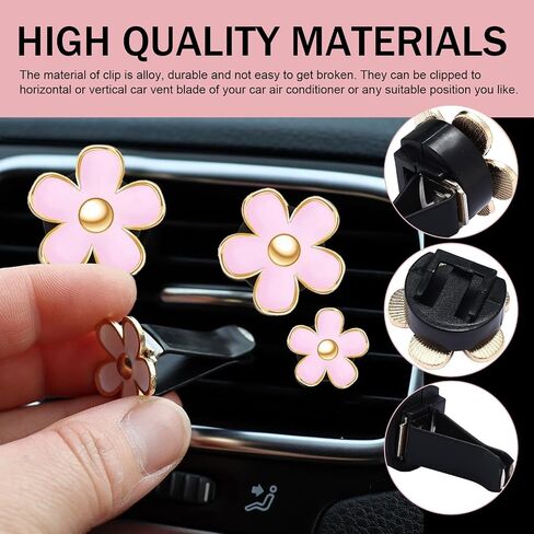 6 PCS Daisy Flower Air Vent Clip ، مقاطع منفذ تكييف الهواء ، سحر ديكور للسيارة الداخلية الملونة ، إكسسوارات سيارات لطيفة للنساء والفتاة (أسود ، أبيض ، وردي) in Kuwait