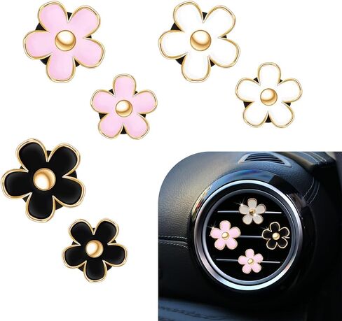 6 PCS Daisy Flower Air Vent Clip ، مقاطع منفذ تكييف الهواء ، سحر ديكور للسيارة الداخلية الملونة ، إكسسوارات سيارات لطيفة للنساء والفتاة (أسود ، أبيض ، وردي) in Saudi Arabia
