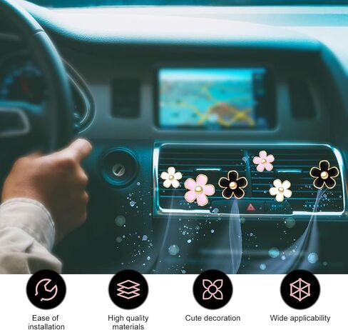 6 PCS Daisy Flower Air Vent Clip ، مقاطع منفذ تكييف الهواء ، سحر ديكور للسيارة الداخلية الملونة ، إكسسوارات سيارات لطيفة للنساء والفتاة (أسود ، أبيض ، وردي) in Saudi Arabia