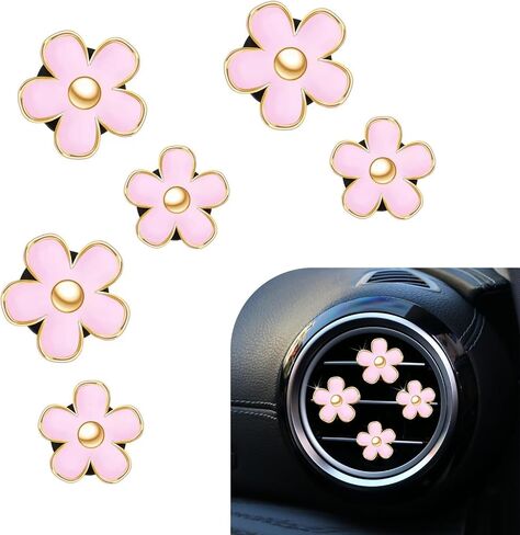 6 PCS Daisy Flower Air Vent Clip ، مقاطع منفذ تكييف الهواء ، سحر ديكور للسيارة الداخلية الملونة ، إكسسوارات سيارات لطيفة للنساء والفتاة (أسود ، أبيض ، وردي) in Kuwait