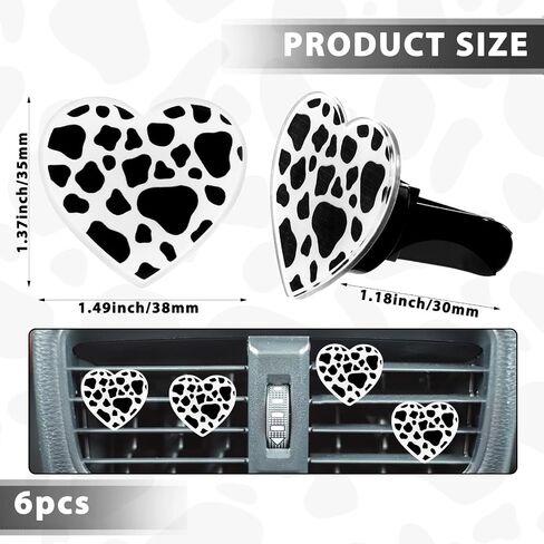 6 PCS Heart Air Vent Clips, Cow Print Heart Car Air Fresheners Vent Clips Funny Car Diffuser Vent Clips Car Interior Decor Charm for Women Automotive in Saudi Arabia