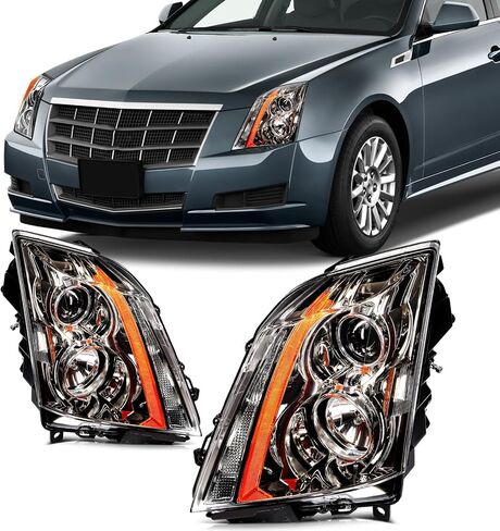 SCITOO Headlight Assembly Fit 2013-2018 for Cadillac ATS Pair Headlamps Titanium Clear Chrome Housing GM2502384 in Saudi Arabia