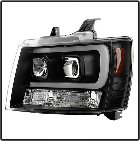 Acanii - لعام 2007-2014 Chevy Suburban Tahoe Avalanche Black Optic LED Tube Projector مصابيح أمامية مصابيح الأمامية اليسرى+اليمين ، Onyx Black V3 in Saudi Arabia