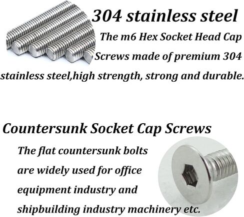 M6 x 20mm Flat Head Socket Cap Screws,Fajoeda 20Pcs M6 Countersunk Bolts 18-8 (304) Stainless Steel Hex Socket Cap Screws in Saudi Arabia