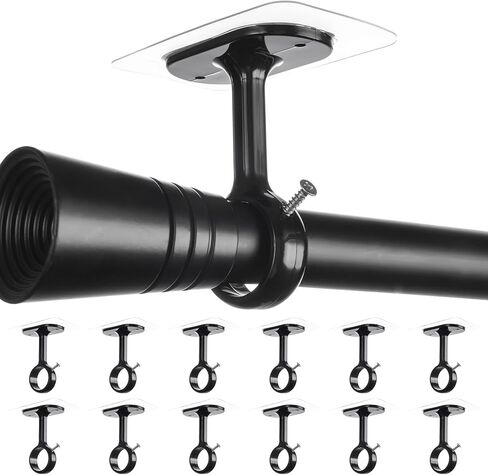 6-Pack Adhesive Curtain Rod Holder, No Drill Ceiling Brackets, Self-Stick Rod Hooks for 0.8" - 1.24" Poles, Nail-Free Curtain Hangers Up to 30 lbs for Bathroom, Kitchen, Living Room -White in Kuwait