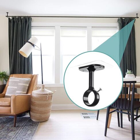 6-Pack Adhesive Curtain Rod Holder, No Drill Ceiling Brackets, Self-Stick Rod Hooks for 0.8" - 1.24" Poles, Nail-Free Curtain Hangers Up to 30 lbs for Bathroom, Kitchen, Living Room -White in Kuwait